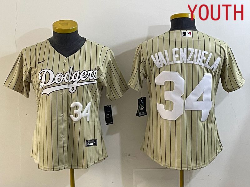 Youth Los Angeles Dodgers #34 Valenzuela Green Stripe Game 2024 Nike MLB Jersey style 2